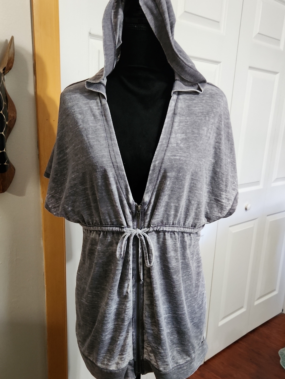 Hang Ten Women’s Gray Hooded Zip Swim Tunic with Drawstring